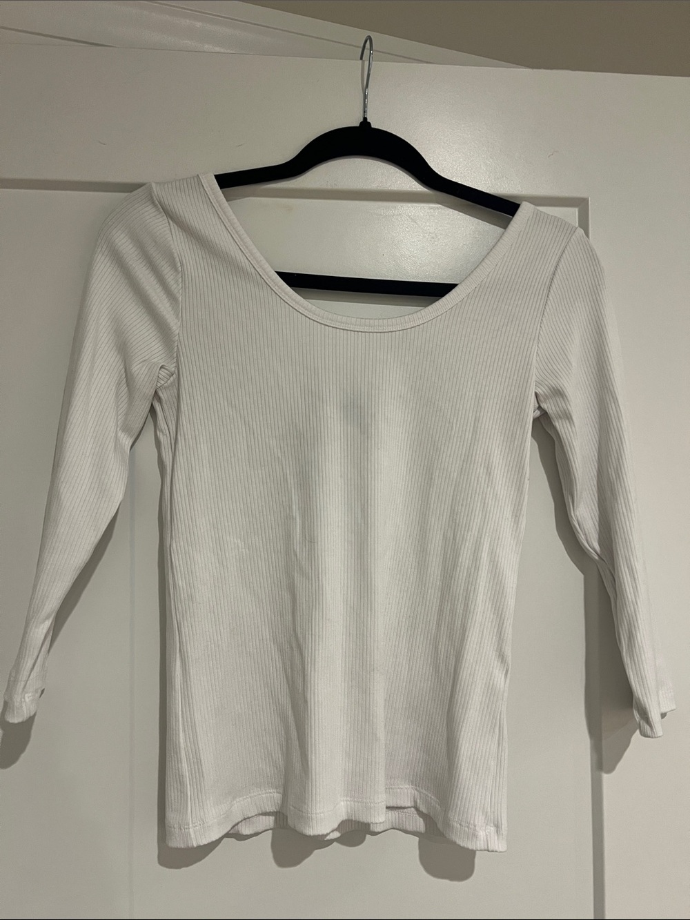 Banana Republic White Ribbed Scoop Neck Long Sleeve Top